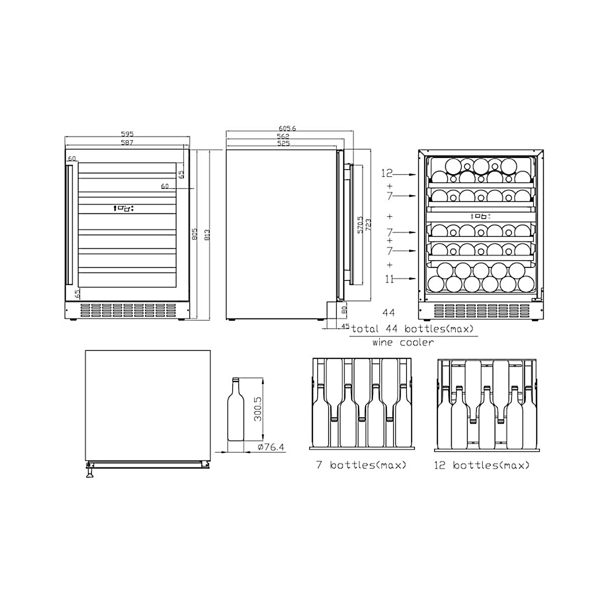 Haier Wine Bank 60 Series 6 HAKWBD 60 Vinoteca de integración de 44 botellas, 2 Zonas, Estantes de madera, Filtro Anti-UV, Refrigeración por Compresor, Display Digital, Iluminación LED, 38 dbA Negra