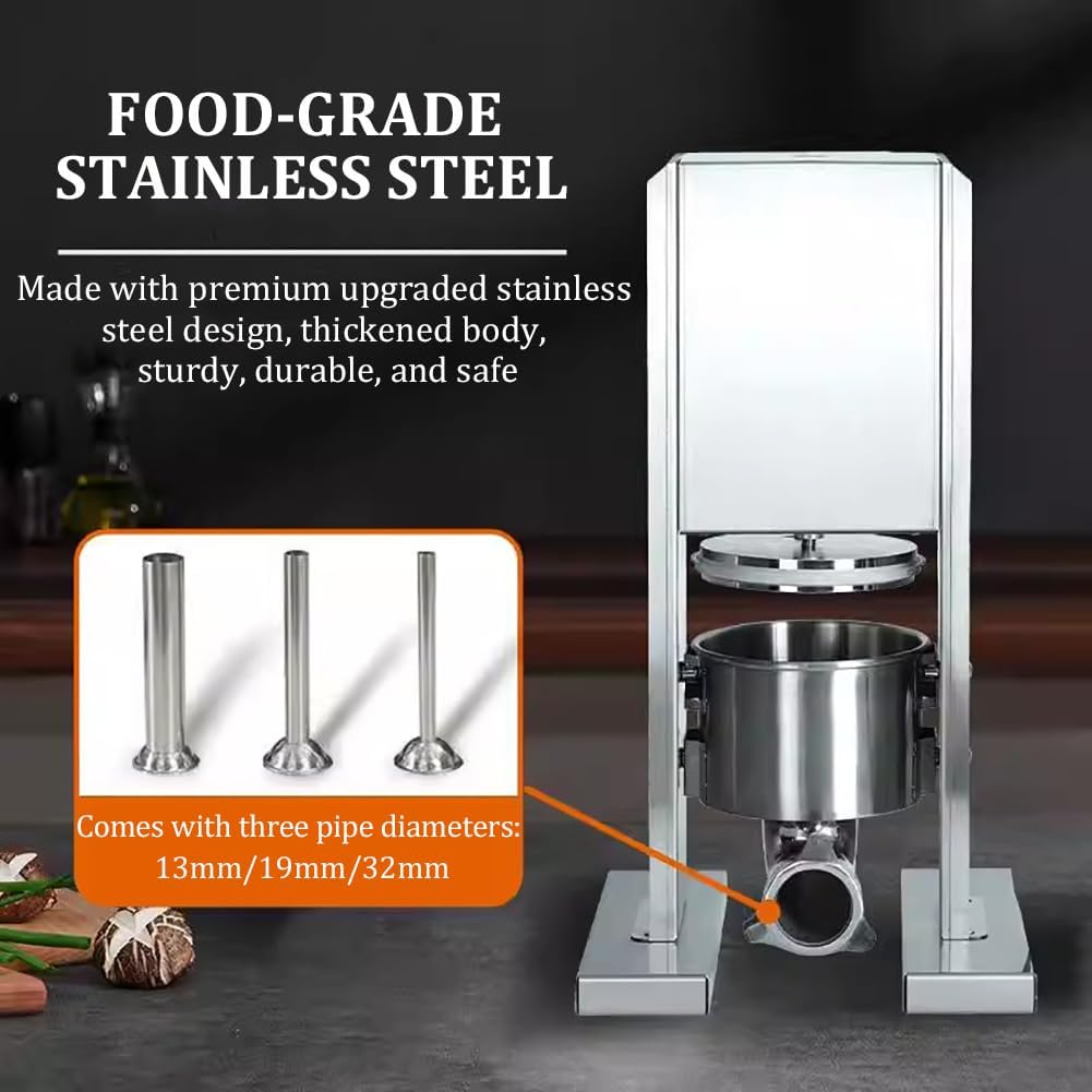 Commercial Foot-Operated Electric Sausage Filling Machine, 3L Vertical Stainless Steel Heavy-Duty Meat Filling Machine, Adjustable Speed, with 3 Filling Tubes