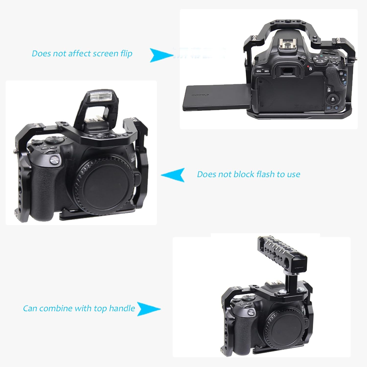 Gugxiom Camera Cage for 200D/200DII, Mental Camera Frame Video Rig with Cold Shoe Mount for 38mm Arca, 1/4 inch and 3/8 inch Screw Holes