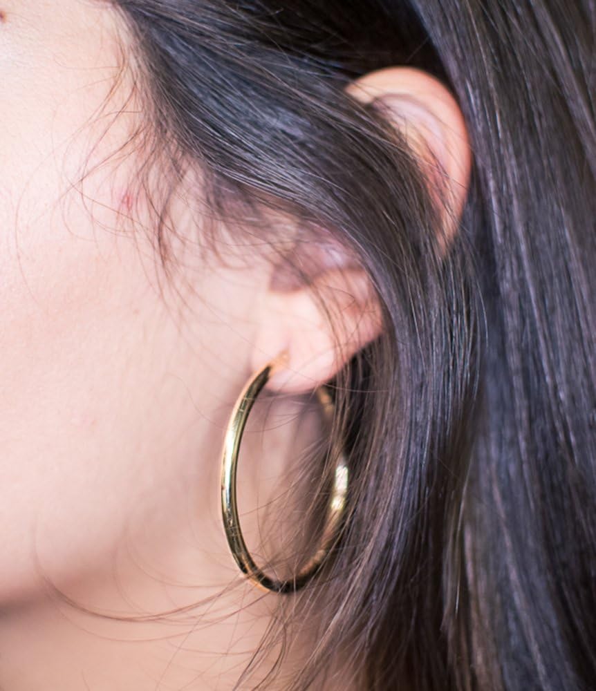 14K Yellow Gold Classic Real Hoop Earrings, (3mm Thick Tube) - Image 4