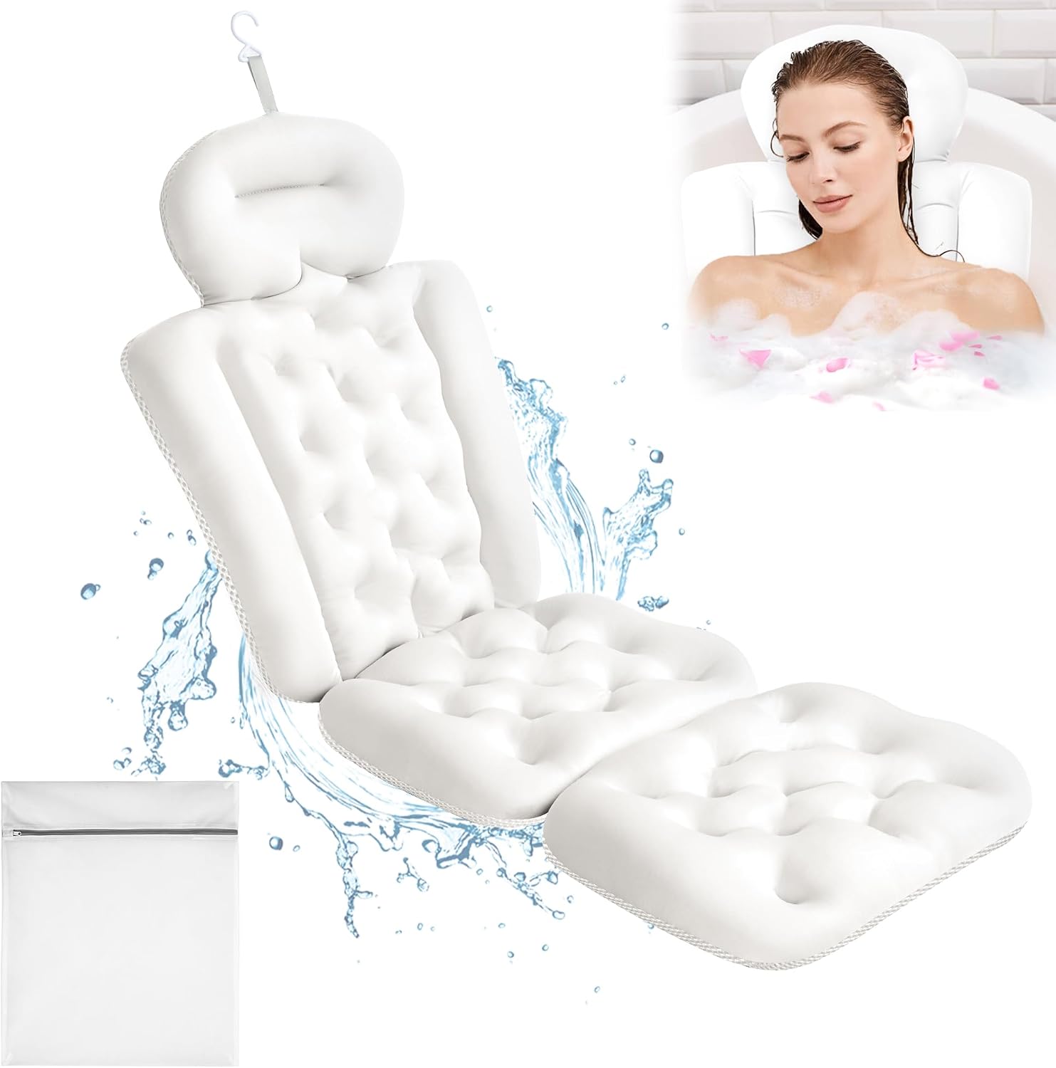 Luxury Full Body Bath Pillow for Bathtub White