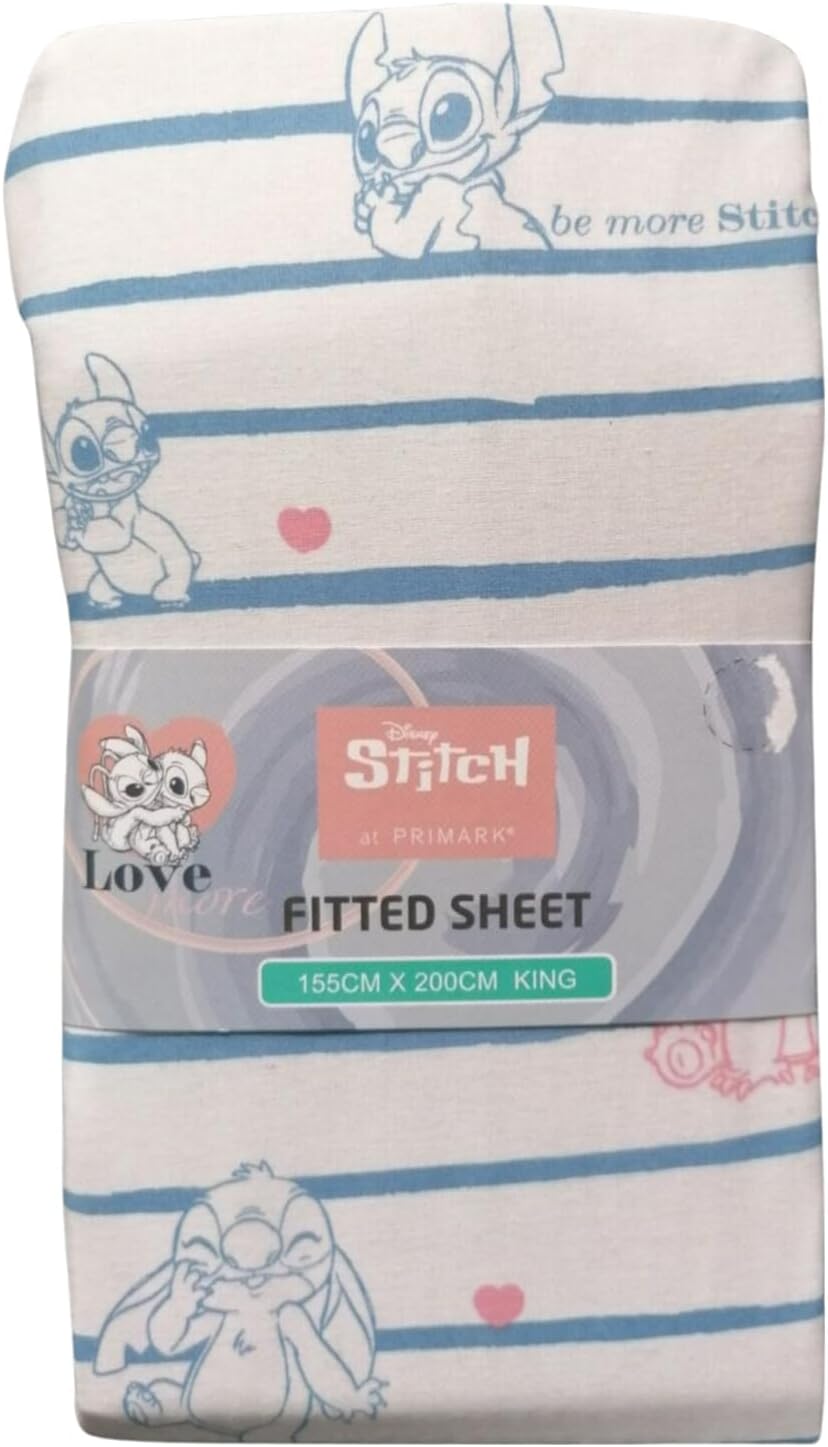 Disney Lilo & Stitch More Love White Fitted Bed Sheet Printed Single
