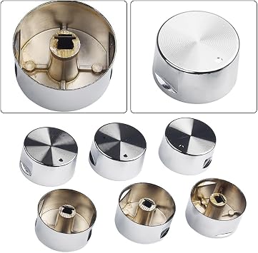 6-Pack Zinc Alloy Round Knob Gas Stove Handle, Silver Rotary Switch Replacement with 6mm Hole for Kitchen Cooktop Oven and Electric Stove Accessories, 38x19mm