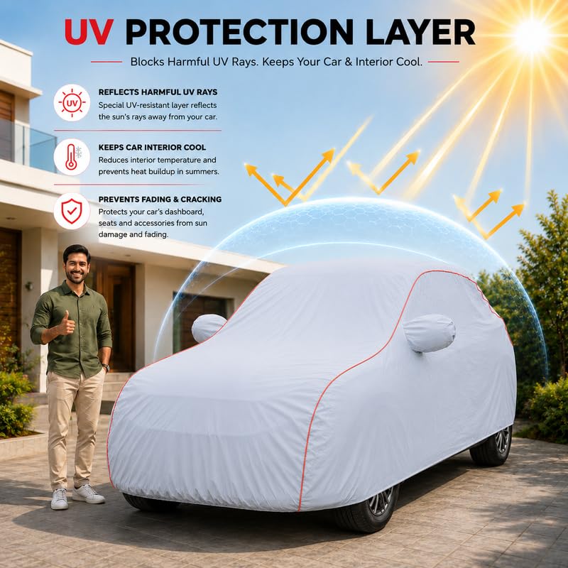 Image of Maruti WagonR Car Cover for LXi CNG, VXI, CNG & VXI ABS 2010-2018 Models 100% Waterproof, All Weather Protection, Mirror & Antenna Pocket, Soft Inner Lining, Triple Stitched (Dark Grey)