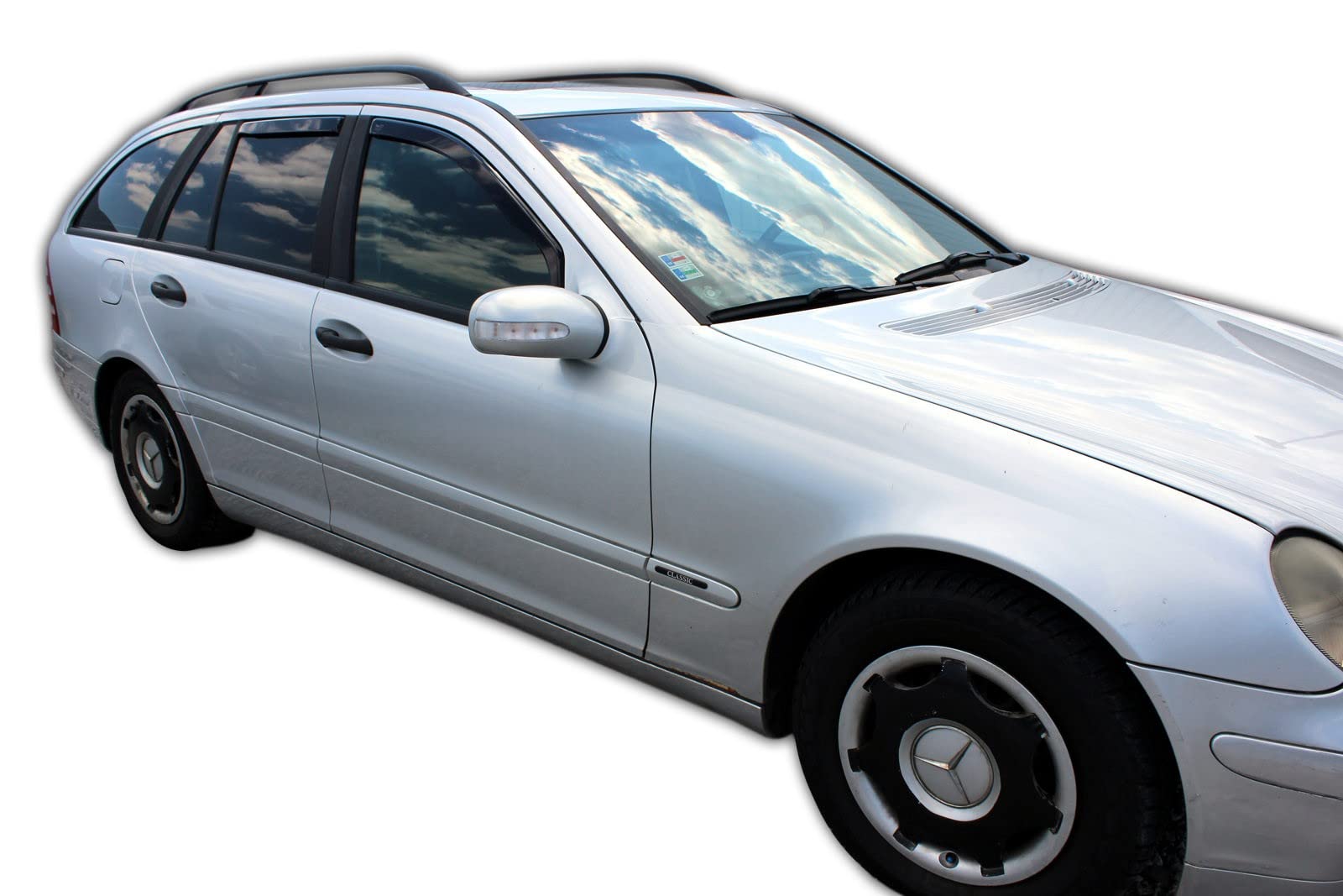 J&J AUTOMOTIVE Windabweiser passend für Mercedes C Klasse S203 2000-2007 4tlg, Heko Regenabweiser Vorne Hinten Getönt Dunkel Passform