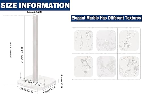 Miniatura 2 de NearMoon Soporte para toallas de papel de pie, soporte cuadrado de acero inoxidable con base de mármol para encimera de baño, cocina, soporte de