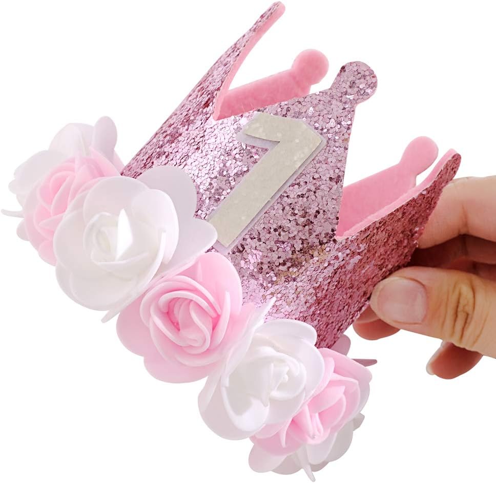 IVYRISE Hat First Birthday 1st Decorations For Girl Gifts Rose Gold Baby Pink Crown Party One Year Old Princess