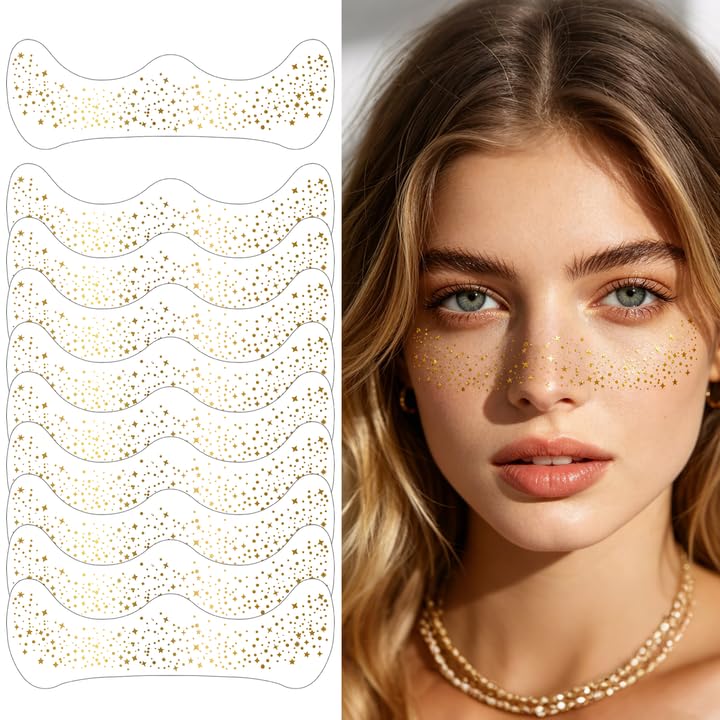 6 Sheets Glitter Freckles Face Tattoo Freckle Face Stickers Temporary Face Freckles Festival Makeup Rave AccessoriesWaterproof & Durable Natural Sun Kissed Look Daily Makeup Cosplay Halloween