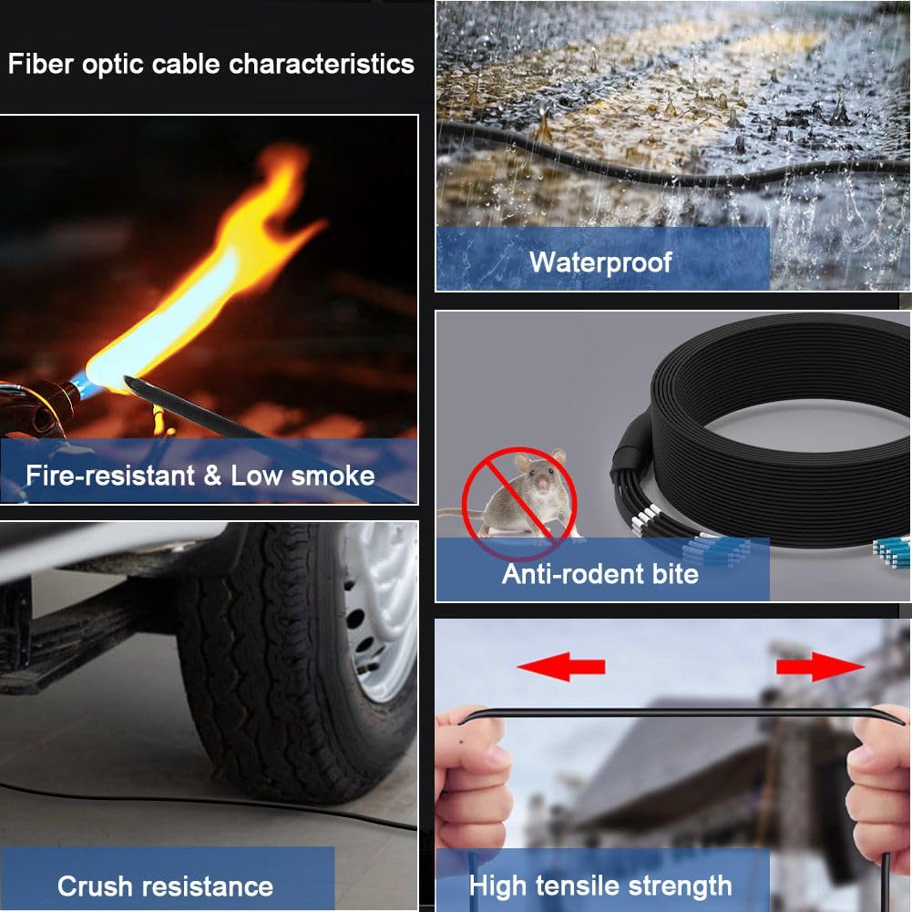 E-link 50Meters 165ft LC to LC Outdoor Armored 6 Core Fiber Patch Cable, 9/125 SM Fiber Optic Cable Single-Mode Fiber Optic Cable Patch Cord Jumper LC-LC Armored Patch Cables LSZH, 5.0mm