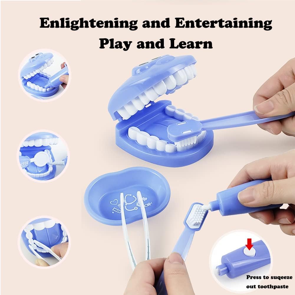 9PCS Plastic Simulation Dentist Play Set Medical Kit Pretend Toy for Kids Hygienic Habbit Cultivation Role Play Game for Children 6 Colors (Purple/Pink/Yellow/Green) Simple OPP Bag Packaging (Purple)