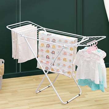 Foldable Laundry Drying Rack for Clothes Towels Dolls, Portable Shoes & Clothes Rack for Indoor & Outdoor Use, Space-Saving Design, Easy to Fold Gullwing Design, Sturdy Metal Small White