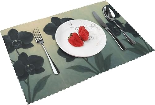 Rectangular Placemats Set of 4, Heat Resistant Ink-Dyed Orchid Printed Kitchen Dining Table Mats