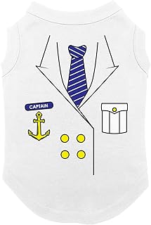 Ship Captain Halloween Outfit - Sailor Dog Shirt (White, Small)