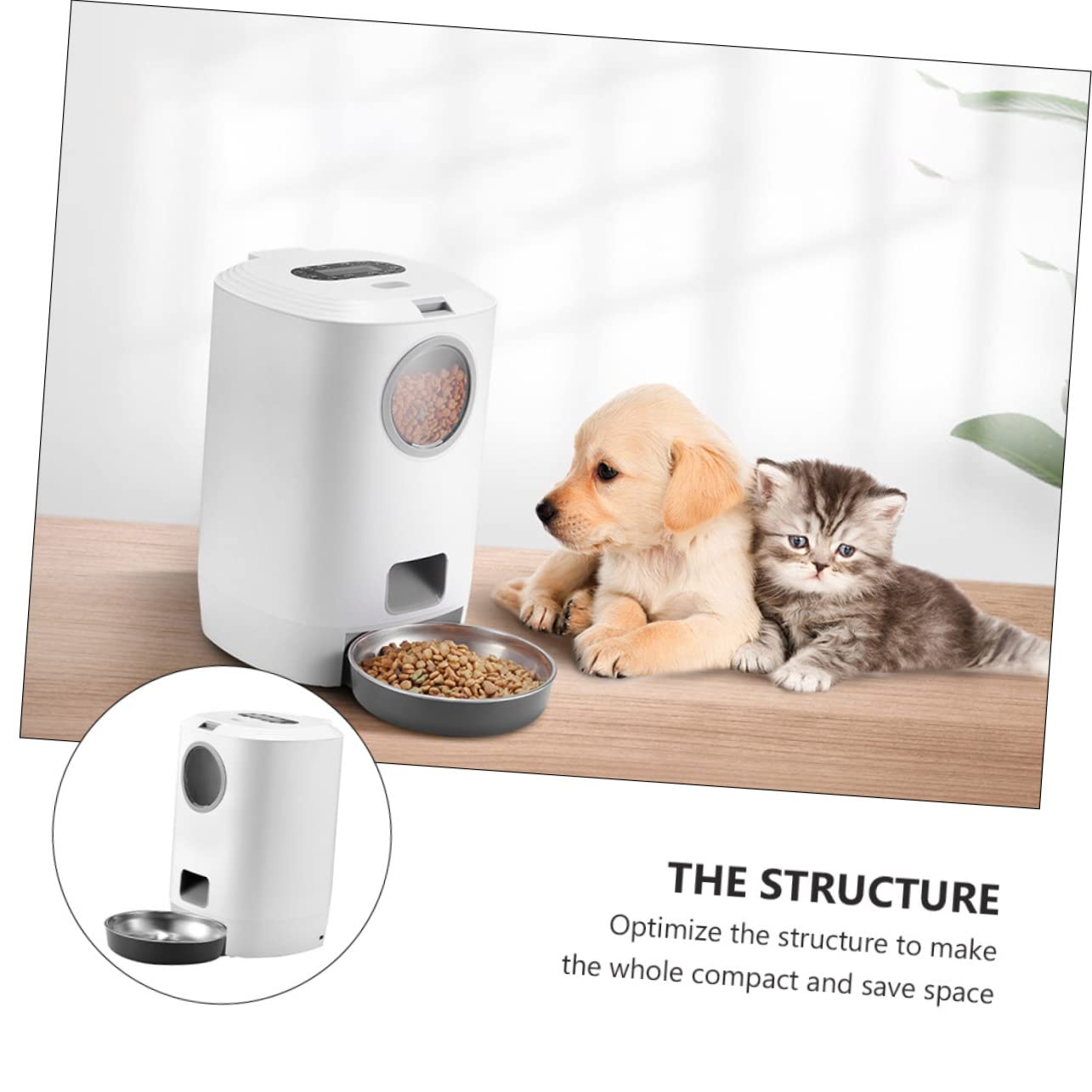 FRCOLOR 1pezzi Alimentatore Automatico Per Cani e Gatti Con Timer e Registrazione Personalizzata Dispenser Intelligente Per Cibo Secco Facile Da Pulire e Memoria Funzione