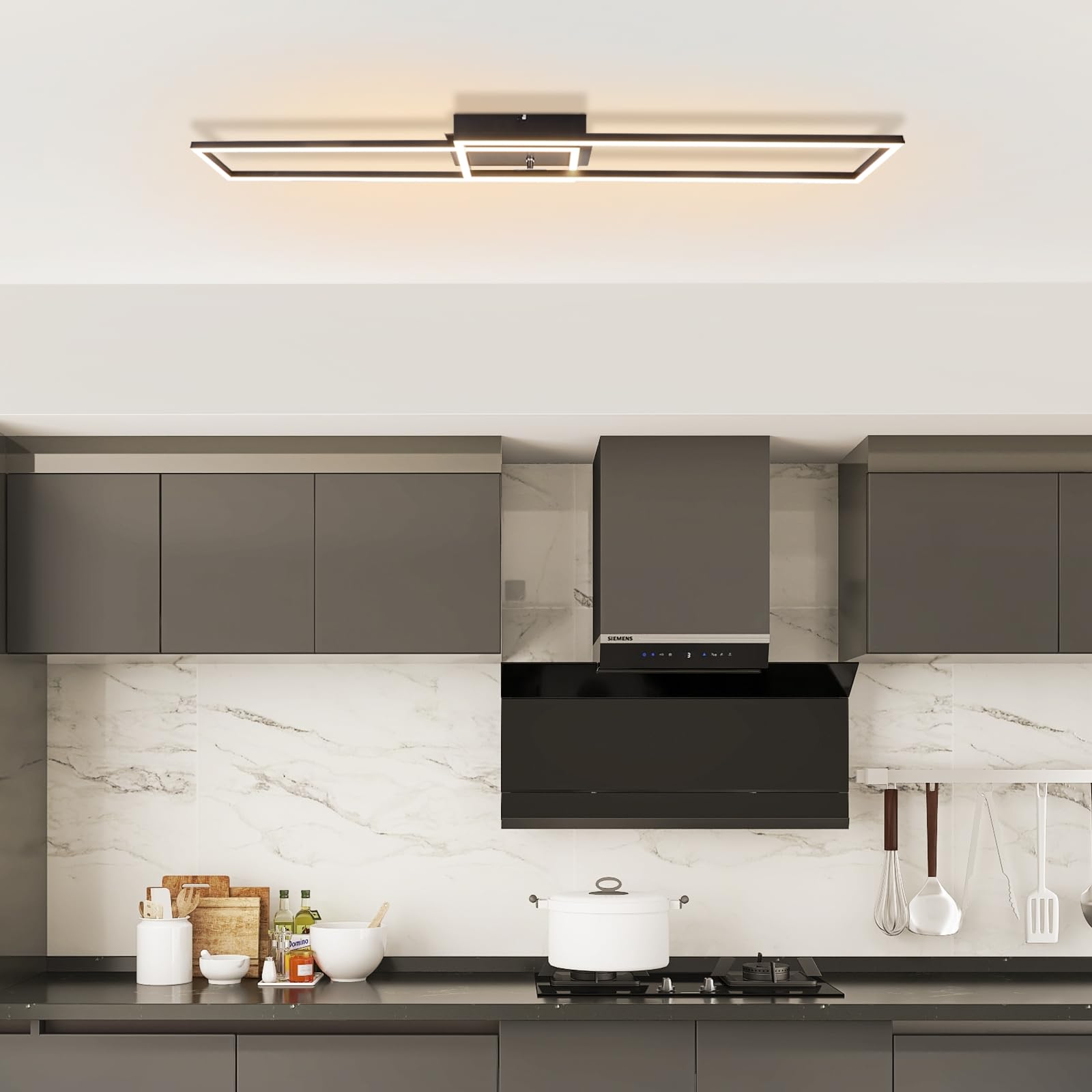 Homefire Deckenlampe Wohnzimmer LED Deckenleuchte: 36W Modern Küchenlampe | Stufenloses Dimmbar 3000K - 6500K Schwarz Wohnzimmerlampe mit Fernbedienung Deckenbeleuchtung für Küche Schlafzimmer