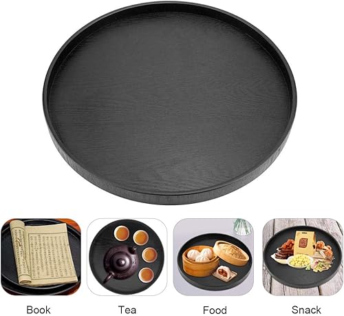 Miniatura 6 de Bandeja para servir de madera maciza, forma redonda, té, café, aperitivos, comidas, bandeja para servir, plato de fiesta, bar, bandeja de desayuno