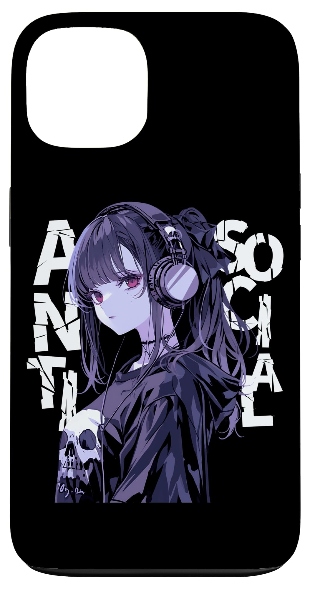 Anti Social Grunge Anime Girl with Headphone Emo Aesthetic Case for iPhone 13
