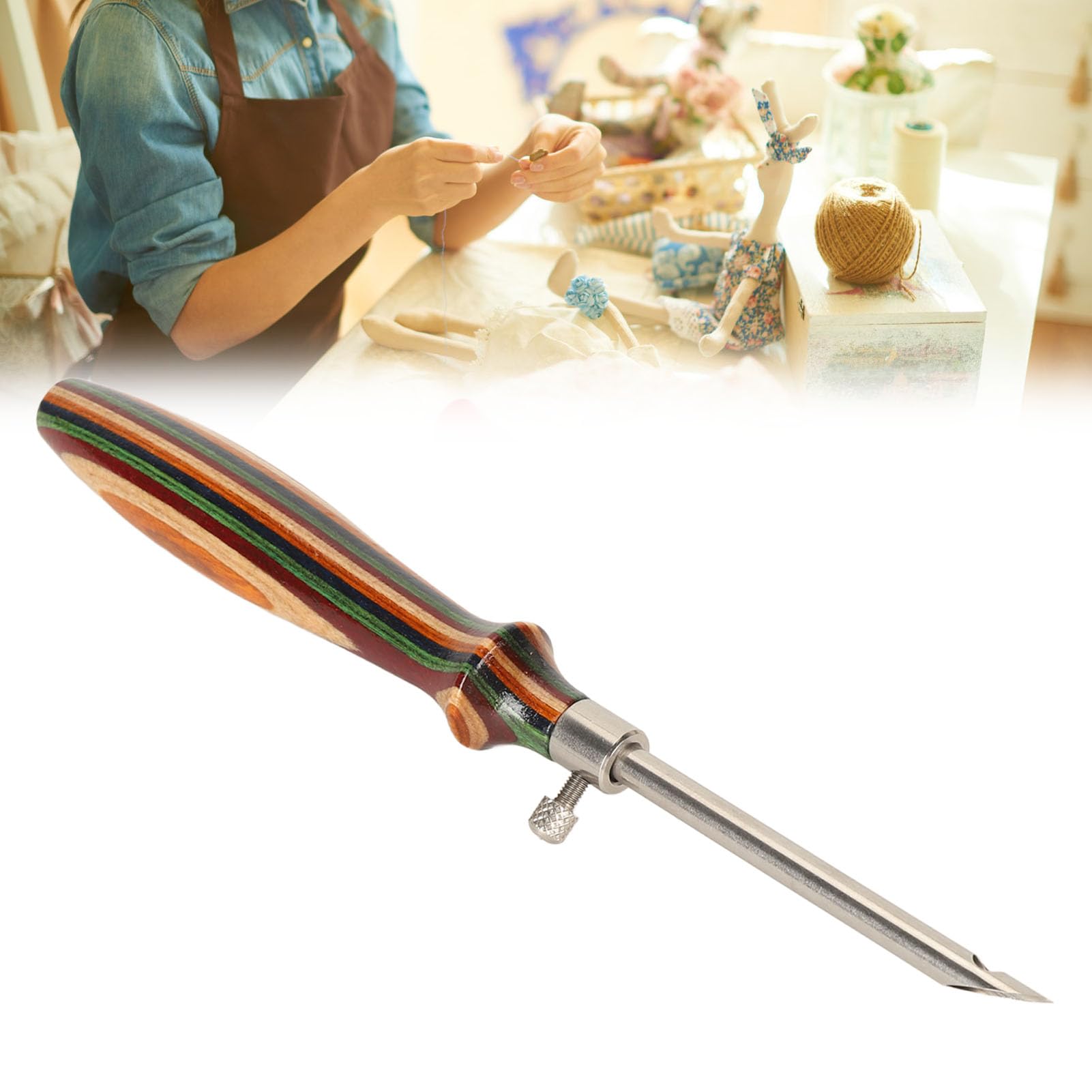 Aiguille à poinçonner réglable, Stylo à Broder en Bois, fixateur Artisanal pour Couture, Excellent Bricolage