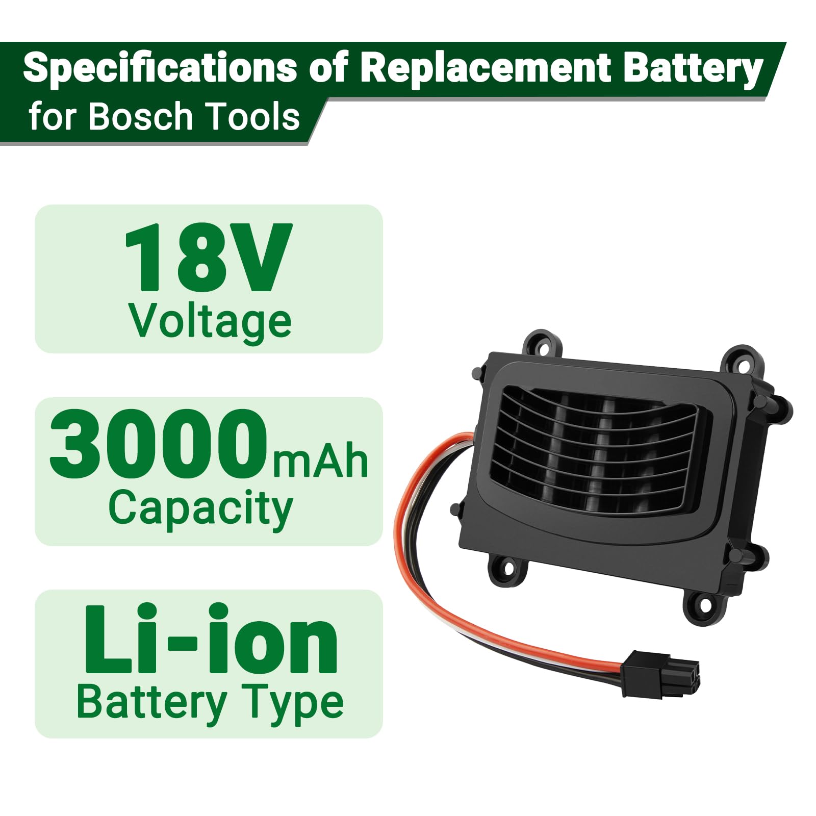 18 V, 3000 mAh, zamiennik akumulatora litowo-jonowego, kompatybilny z Bosch Indego 350, 400, M700, M+700, S+350, S+400, kosiarka do trawy F016104 898, F016104898, F016L69176