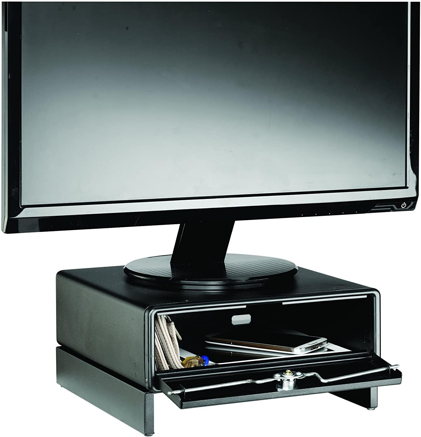 MMF Industries STEELMASTER Desk Monitor Riser | Scratch & Chip-Resistant Finish | Lockable Compartment | Non-Slip Feet | Steel Construction | Home & Office Accessories