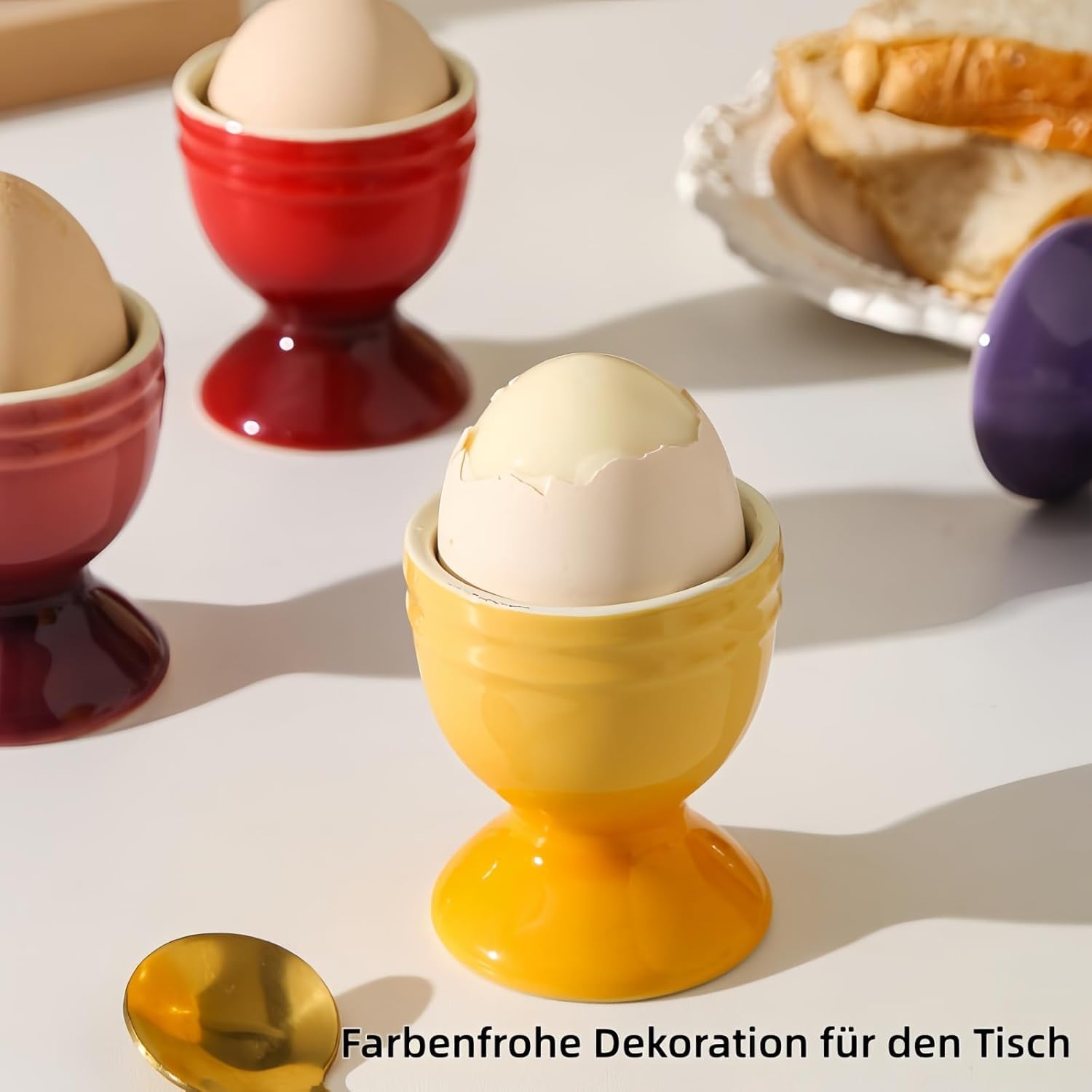 Lot de 6 coquetiers en céramique, 6 couleurs, avec creux stable, pour cuisine, petit déjeuner et fête, passe au lave-vaisselle