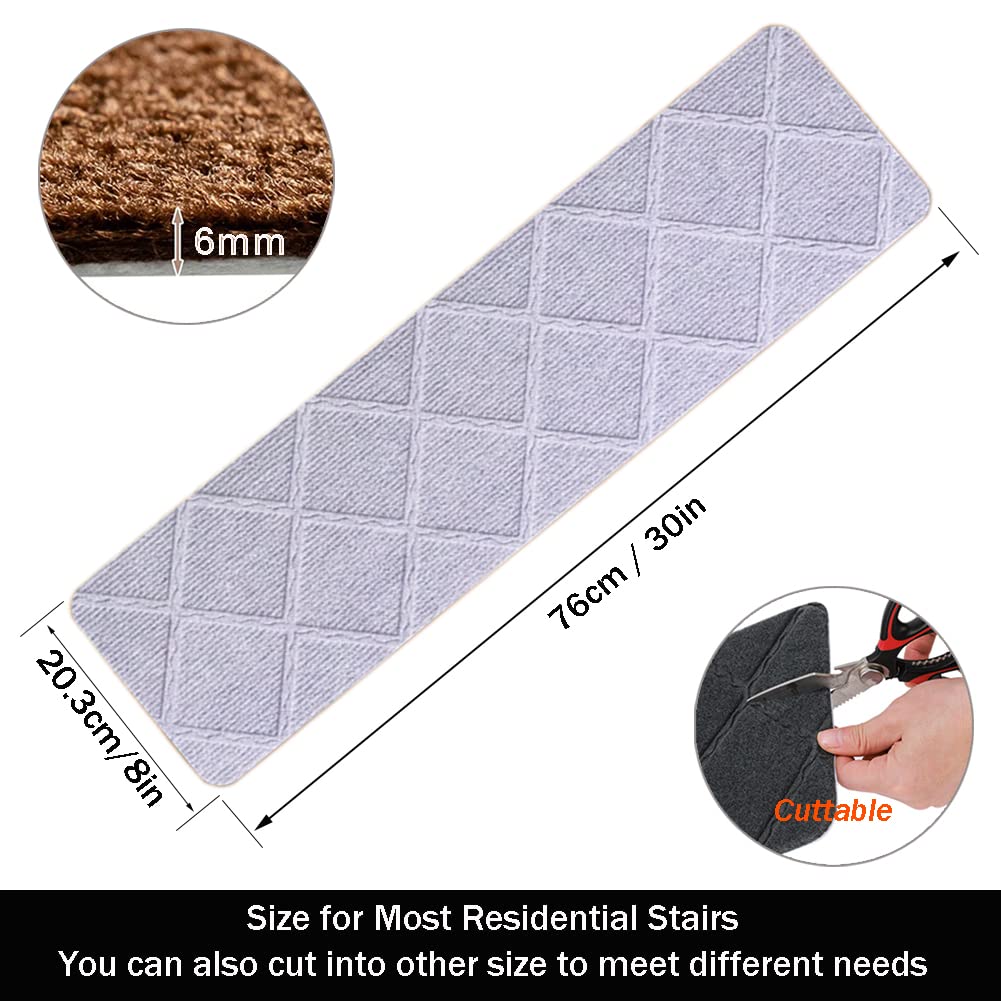 Alfombrillas de Escalera Autoadhesivas 15 uds Gris Claro Rectangular 76x20.3 cm, Alfombras Antideslizantes Para Peldaños De Escalera para Niños, Ancianos y Mascotas (15 Piezas, Gris Claro)