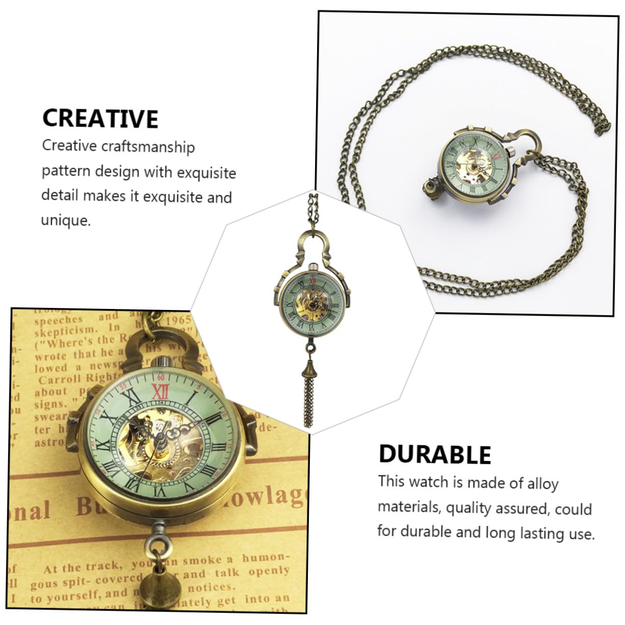 Orologio da Taschino e Stile Unico a Sfera Specchio Meccanico Vintage in Vetro e Catena da Collana, Design Creativo per Uomo e Donna