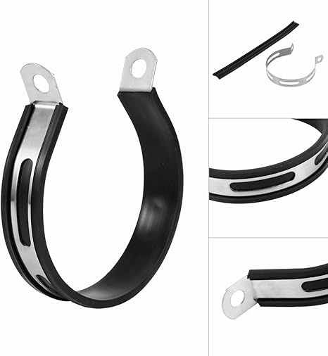 Amazon サイレンサーバンド ステンレス パンチャータイプ 耐熱ゴム付属 マフラーバンド オートバイパイプハンガー ステンレスとゴム製 排気 マフラーパイプサイレンサーマウントブラケット ユニバーサル 円型 ネジ穴付き 取り付け簡単 高強度 靭性 マフラーステー