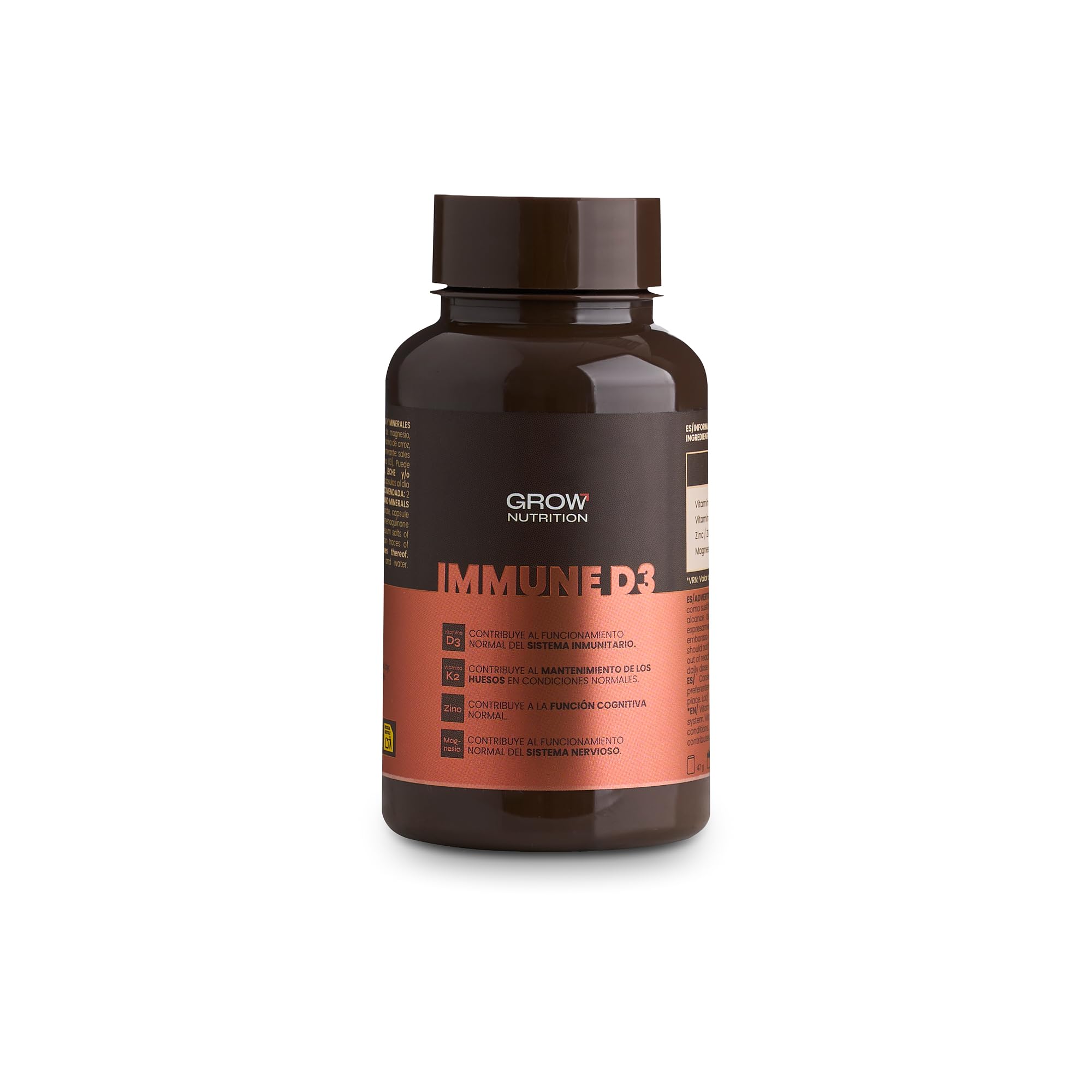 Grow Wellness - Immune D3 Vitamina D3 y K2 con Zinc y Magnesio, 60 Cápsulas