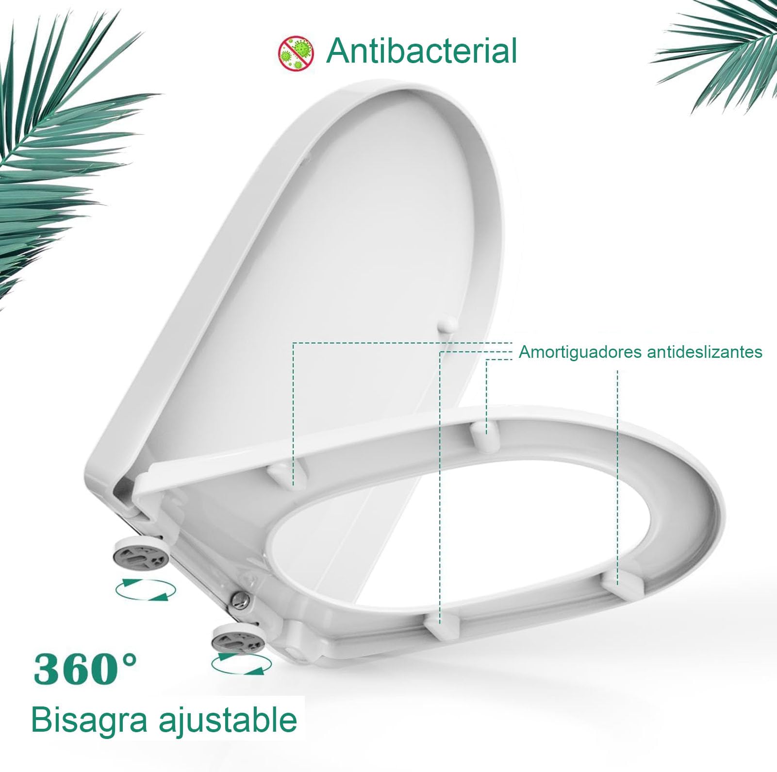 Tapa WC Universal en Forma V, Asiento de Inodoro de Duroplast, 46x37.5cm