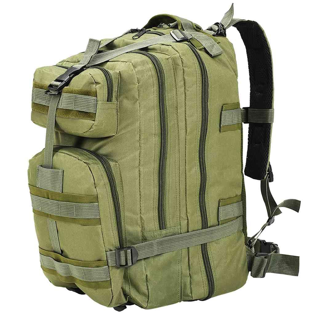 Zaino Army Style 50 L verde oliva in tessuto Oxford rivestito, zaino da trekking con cinghie imbottite, cinghie di compressione, zaino da viaggio per campeggio, viaggi e attività all'aperto