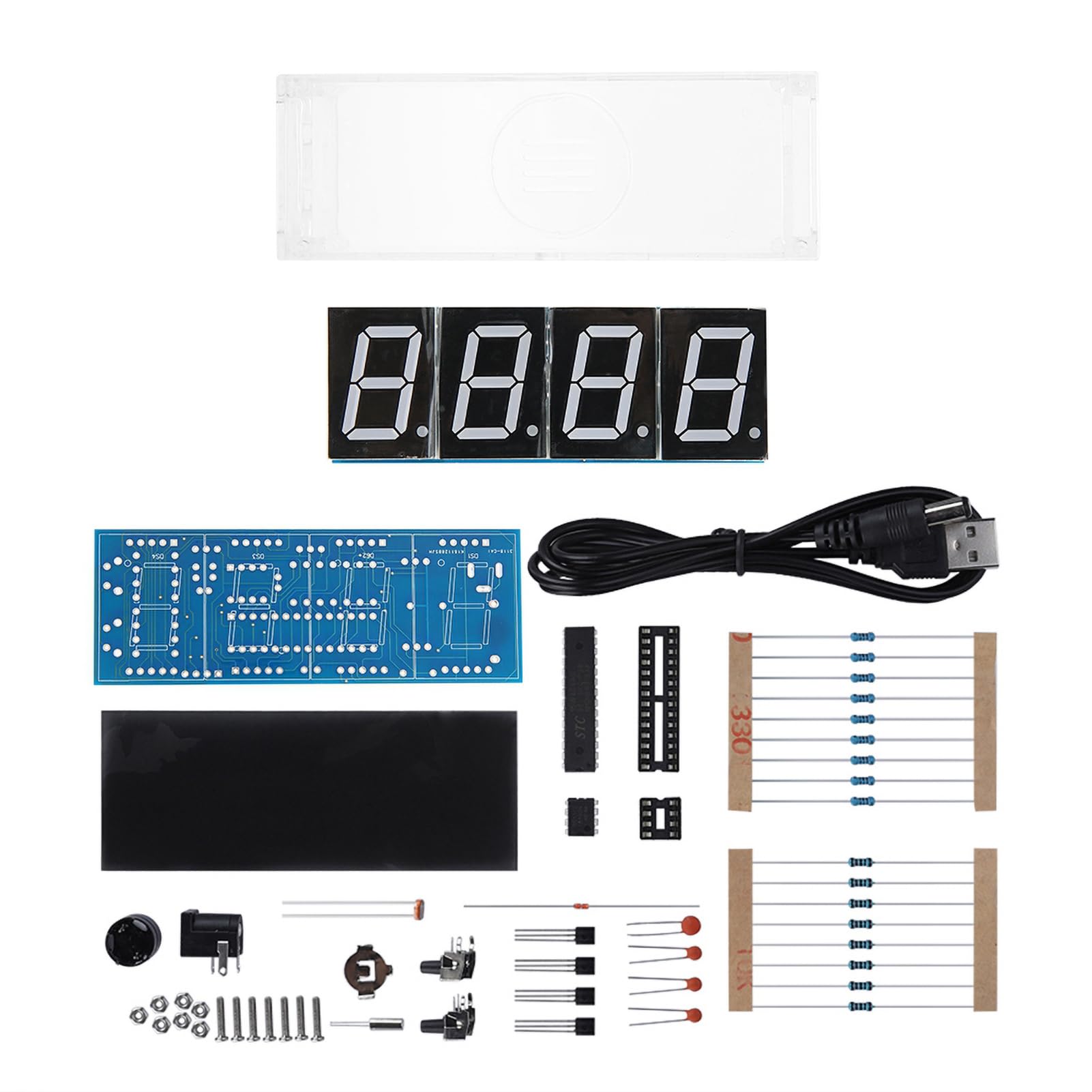 Kit Elettronico Orologio Fai Da Te, Kit Orologio Digitale a LED a 4 Cifre Visualizza Automaticamente Ora/Temperatura, Funzione di Allarme, Timer (Verde)