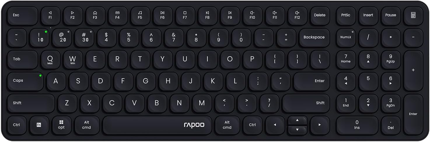 Rapoo E9310M Wireless Keyboard for Mac/iPad/PC, Multi-Device Bluetooth Keyboard with Number Pad, Low-Profile, Quiet Typing, 99-Key, Battery Powered, Support 4 Devices for Windows, Linux, Chrome, Mac