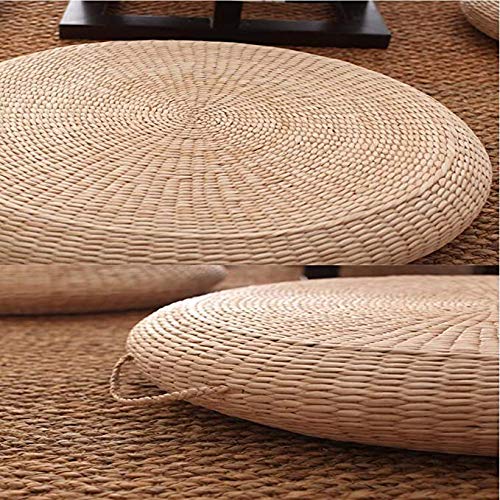 Futon Seat Cushion,Natural Straw Woven Floor Pillow Outdoor,Round Tatami Floor Cushion Sitting,Handmade Meditation Cushion,For Yoga Room (Diamete 60Cm(24Inch),Beige) #TOP3