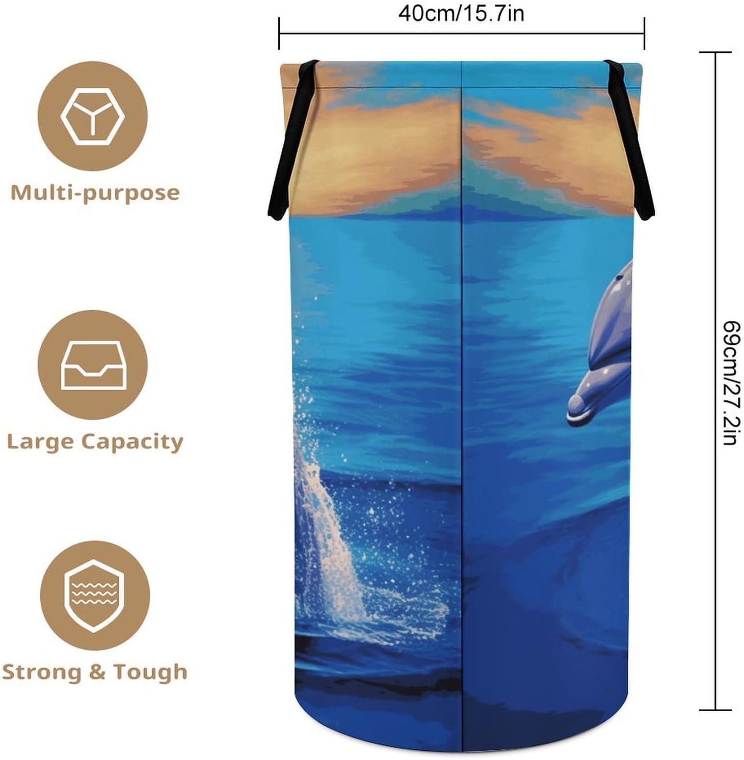 Large Laundry Basket Collapsible Dirty Clothes Basket with Carry Handles Portable Waterproof Freestanding Elegant Dolphin Laundry Hamper for Bathroom Bedroom Laundryroom Dorms 86L