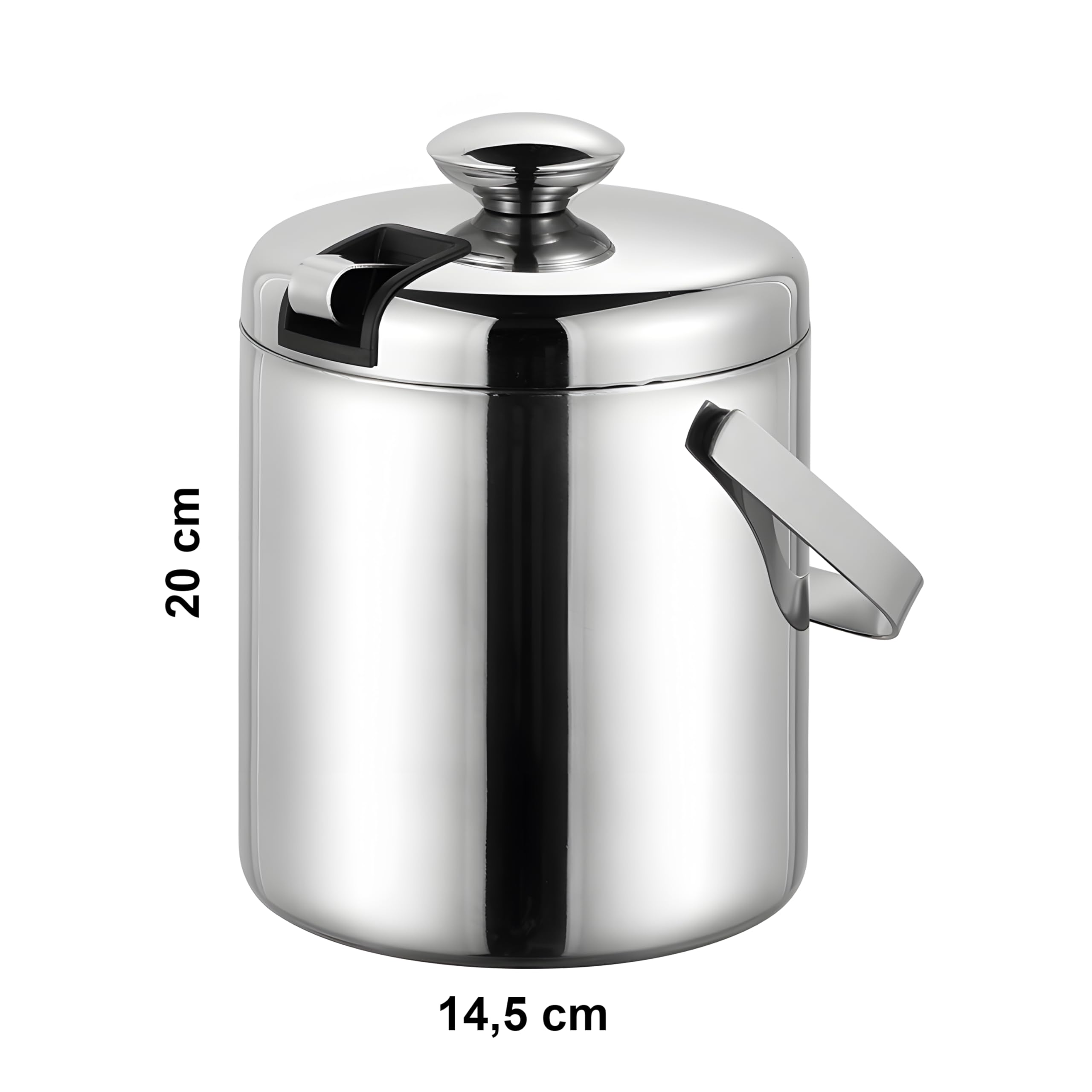 Retoo Secchiello ghiaccio con coperchio e pinza, contenitore per cubetti di ghiaccio, a doppia parete, in acciaio inox, 1,3 litri, per cubetti di ghiaccio, spumante con manico, 20 x 14,5 cm