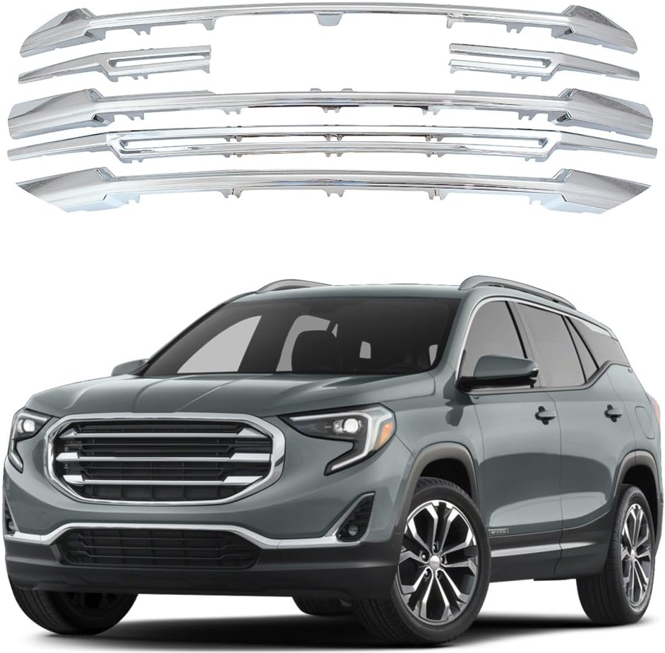 NINTE Grille Covers for 2018-2021 GMC Terrain ABS Chrome Front Bumper Hood Grill Cover 6pcs（NOT the Replacement）
