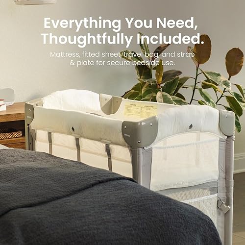 Miniatura 5 de Arm's Reach Mini Ezee - Moisés plegable 3 en 1 para mesita de noche y patio de juegos con laterales de malla transpirable con bolsillos laterales