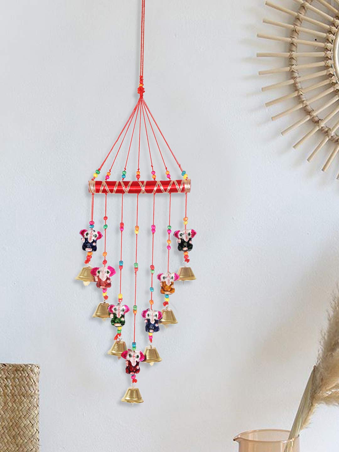 DreamKraft Wall Hangings for Home Decoration Lord Ganesha Wind Chime with Bells Handmade Traditional Art for Entrance Temple Home Décor (63 CM, Multicolor)-image-49