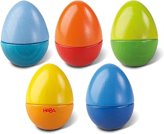 HABA Fun with Sounds Wooden Eggs: Montessori Sensory Toys for Toddlers, 5 Unique Acoustic Sounds, Easter Basket Stuffers 2+ Made in Germany