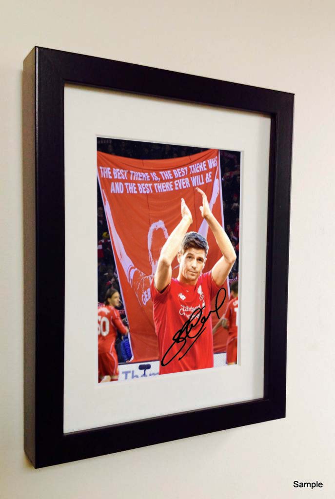 Signed Black Soccer The Last Game Signed Steven Gerrard Liverpool FC Autographed Photo Photograph Football Picture Frame Gift