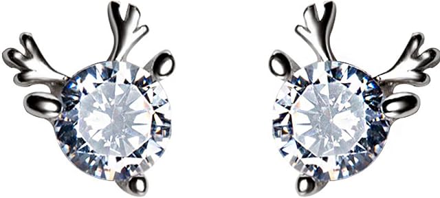 Deer Stud Earrings S925 Silver Plated Earrings Cubic Zirconia Cute Stud Earrings S925 Silver Needle