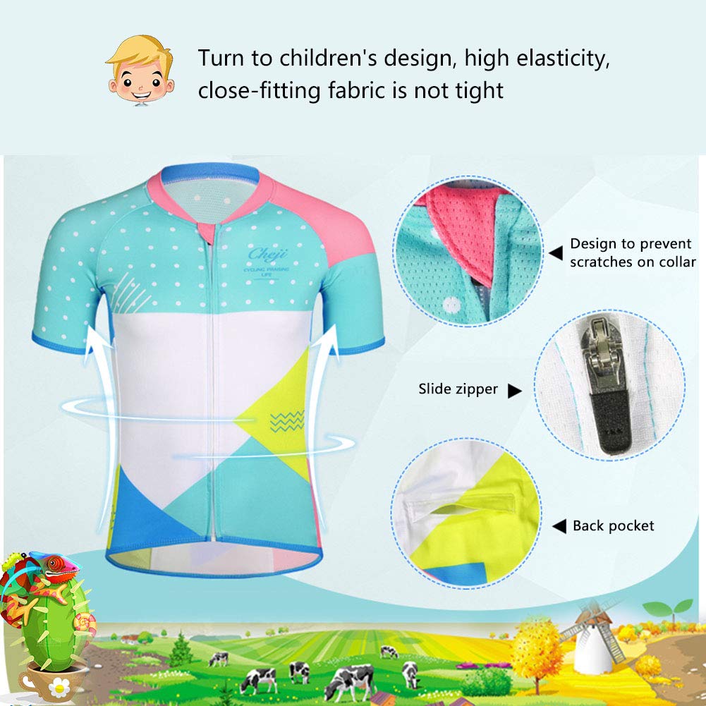 Unisexe-Enfant Garçon Fille Ensemble Maillot de Cyclisme Manche Courte avec Pantalon Cuissard de Cyclisme Rembourré Thermique