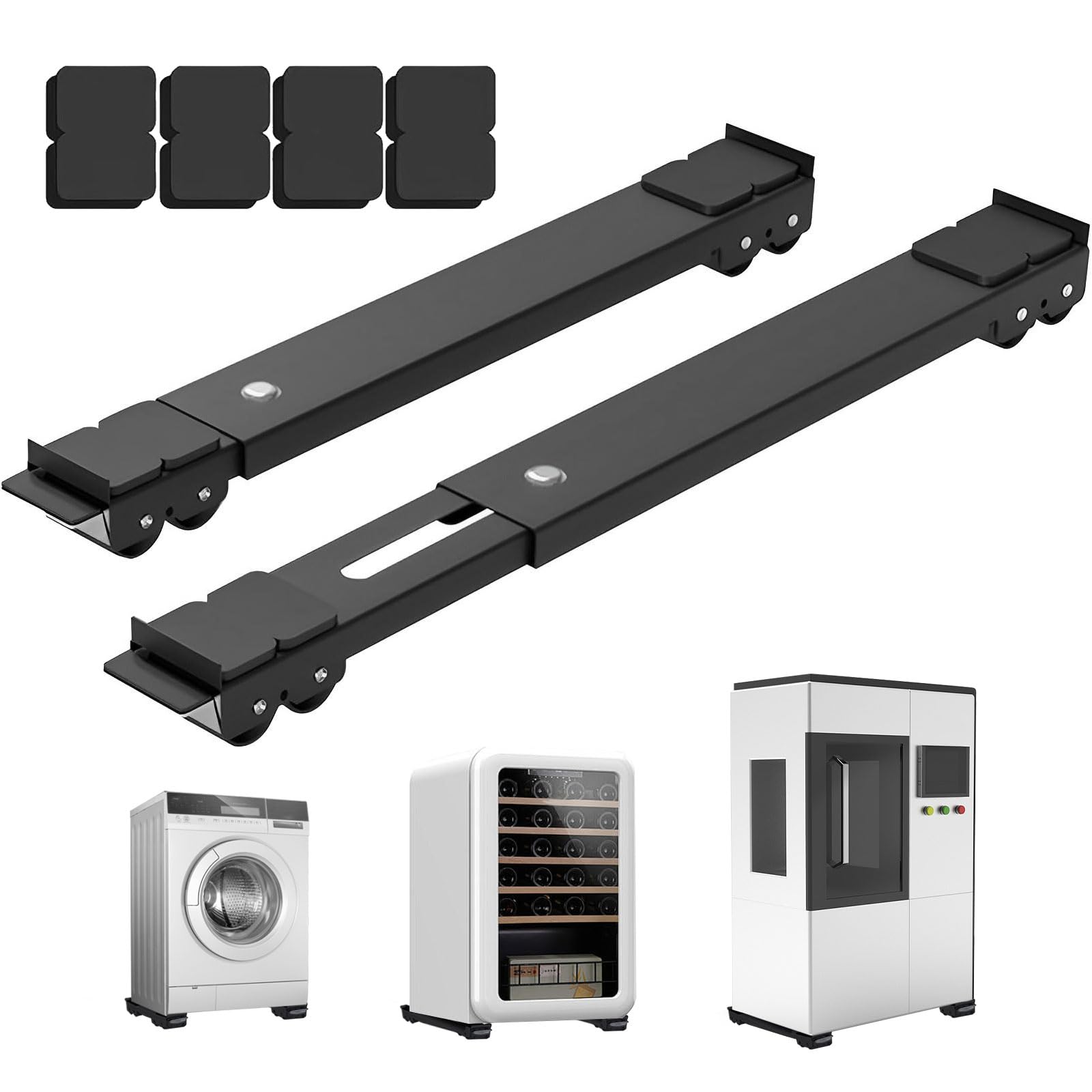 JAMHEXOU Heavy Duty Appliance Rollers, Extendable Furniture Moving Roller Wheels with Brake