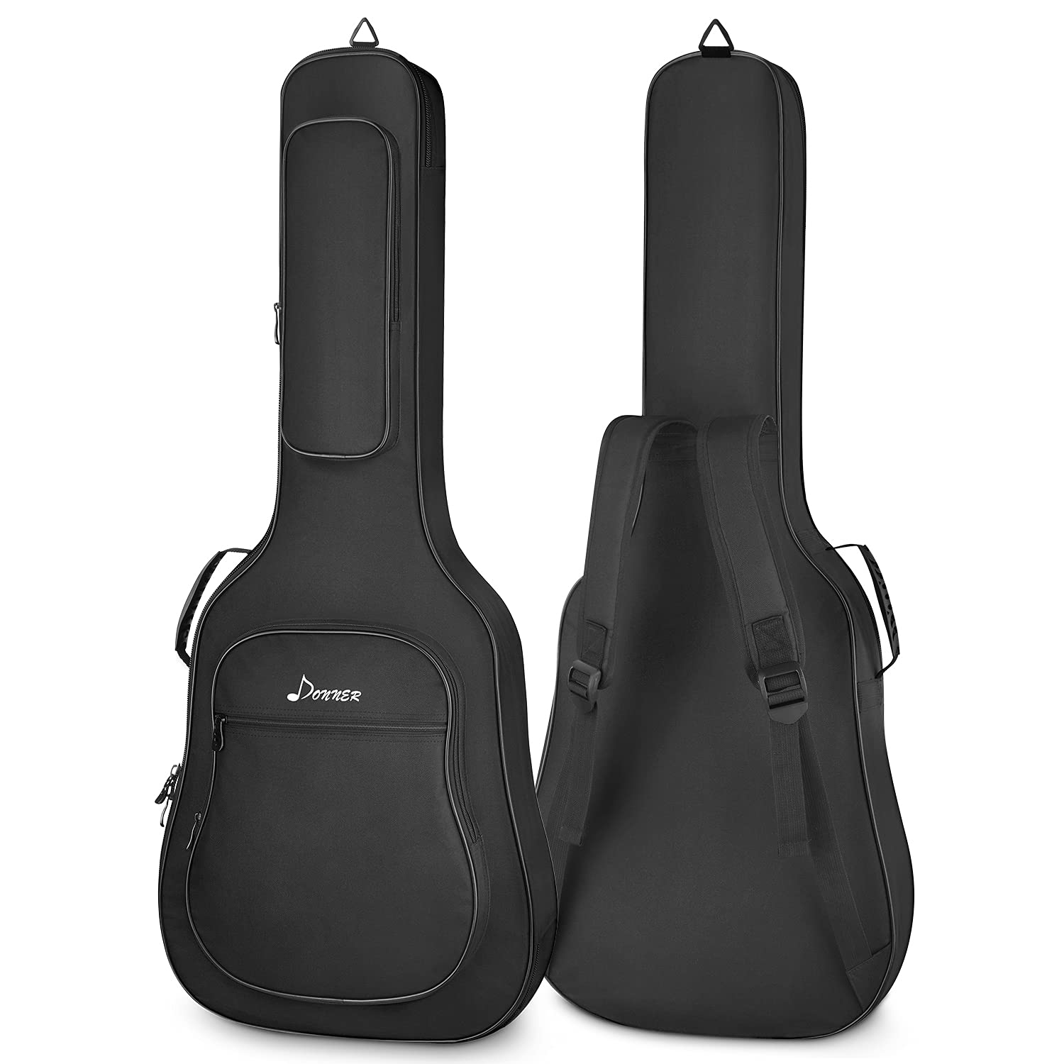 Donner - Funda de Guitarra acústica Suave con Esponja Acolchada de 12 mm, con Nailon Oxford 600D Resistente al Agua Interior no Tejido y Dos Bolsillos, Color Negro