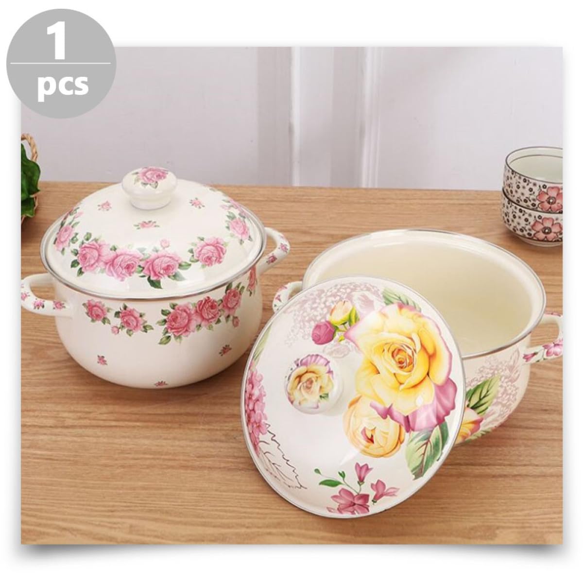 DOITOOL Olla de Esmalte Desconocido para Sopa Tapa, 2,3l, Menaje de Cocina Hogar Diseño Fácil de Limpiar y Asas Prácticas