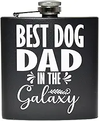 Melhor cantil de cachorro pai na galáxia, frasco preto de 170 g, presente para pai, ótimo presente para o dia dos pais, aniversário ou para pai, avô, papai, marido