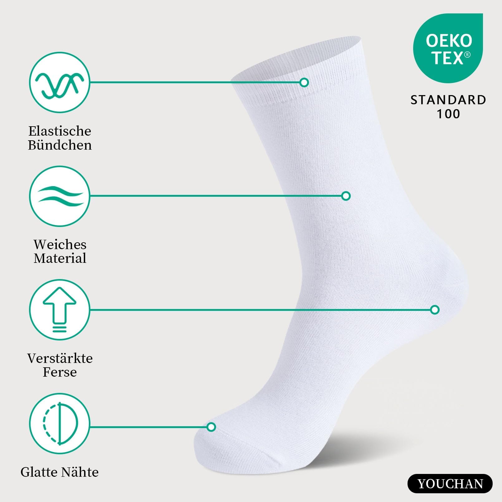 YOUCHAN 10 Paar Business Socken für Herren und Damen ohne Naht Atmungsaktiver Baumwoll Herrensocken