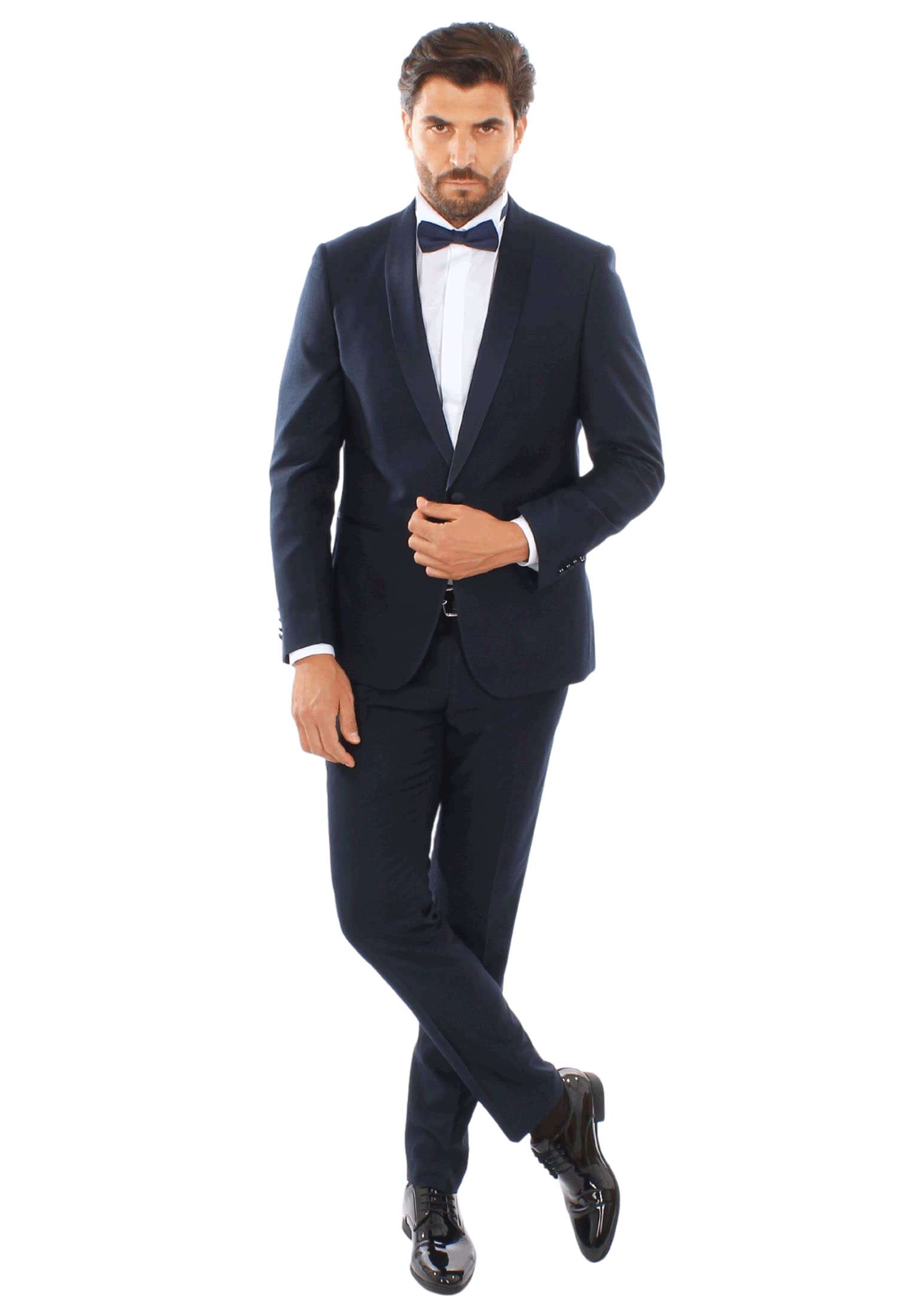 Smoking da Uomo Abito Elegante Completo con Rever a Fascia in Raso