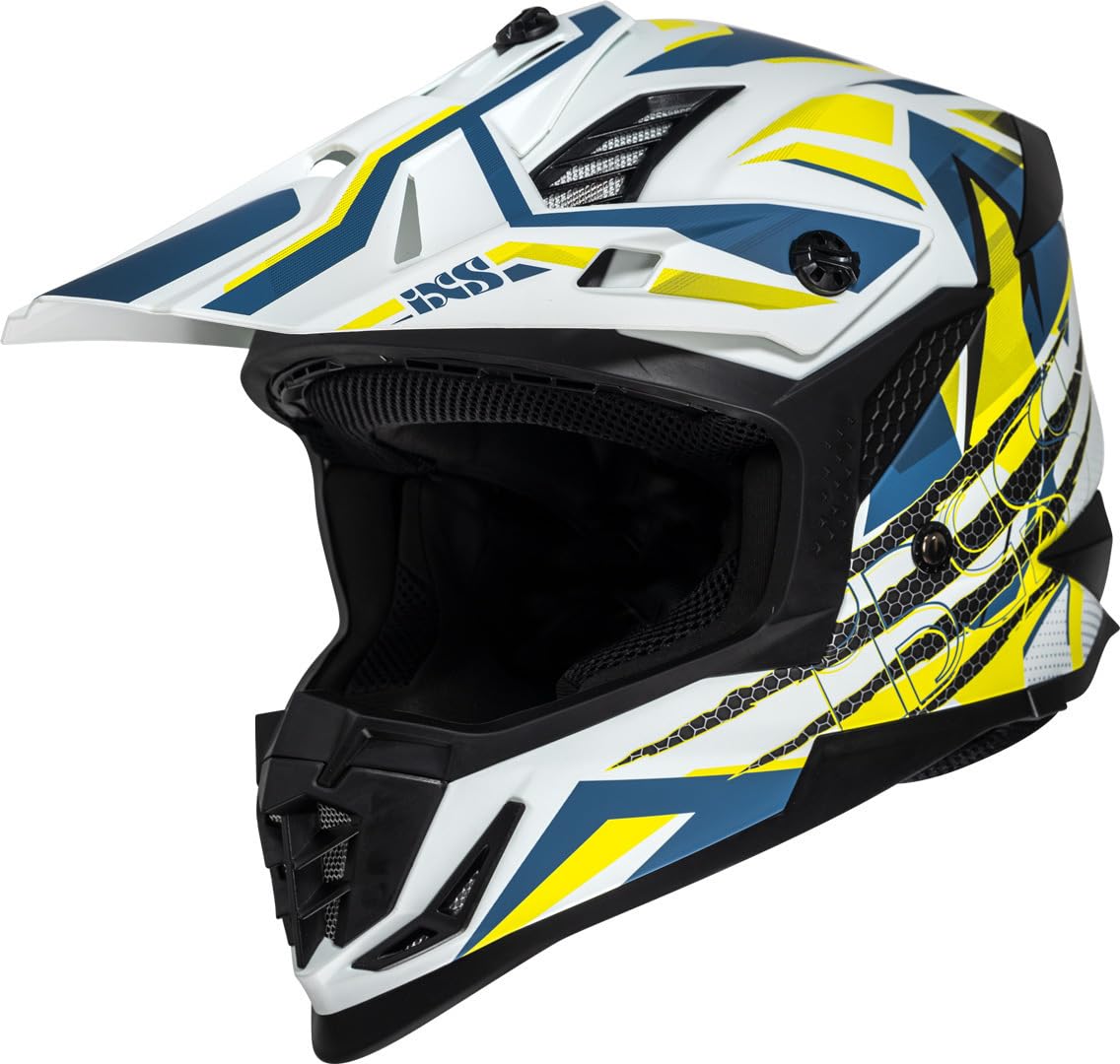 IXS iXS363 2.0 Casco Motocross, bianco/giallo/blu, S (55/56)
